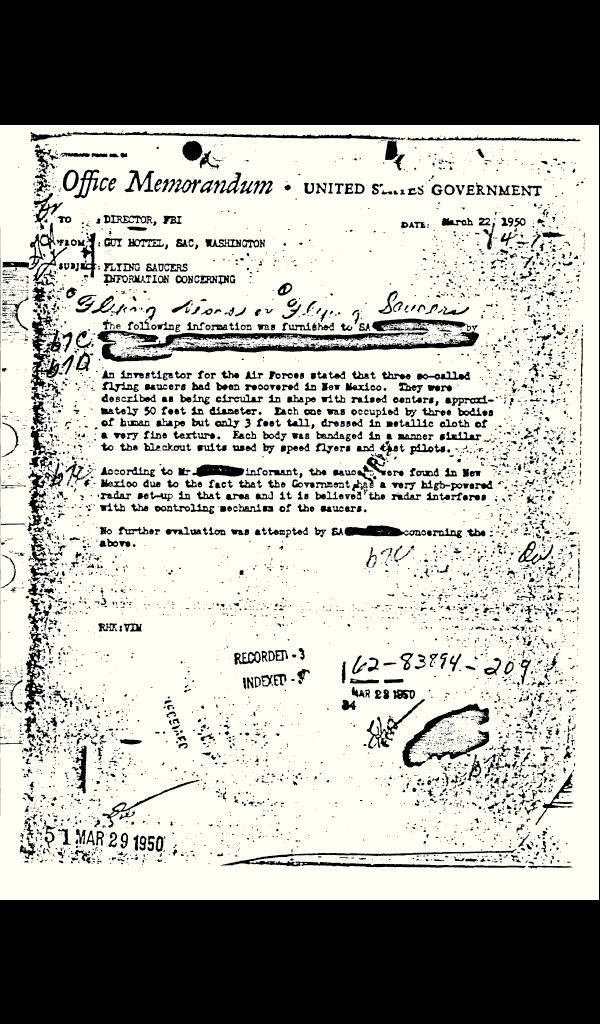 FBI Document confirming Roswell UFOs  1947