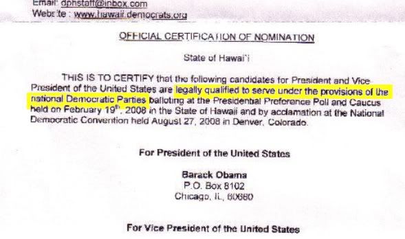 Hawaii DNC Certification Obama