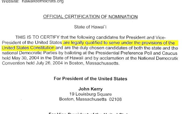 Hawaii DNC Certification Kerry