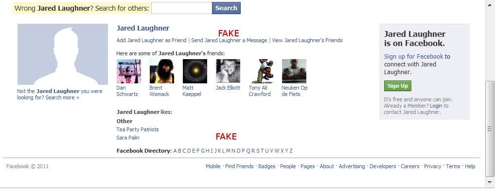 Faked Facebook page Loughner