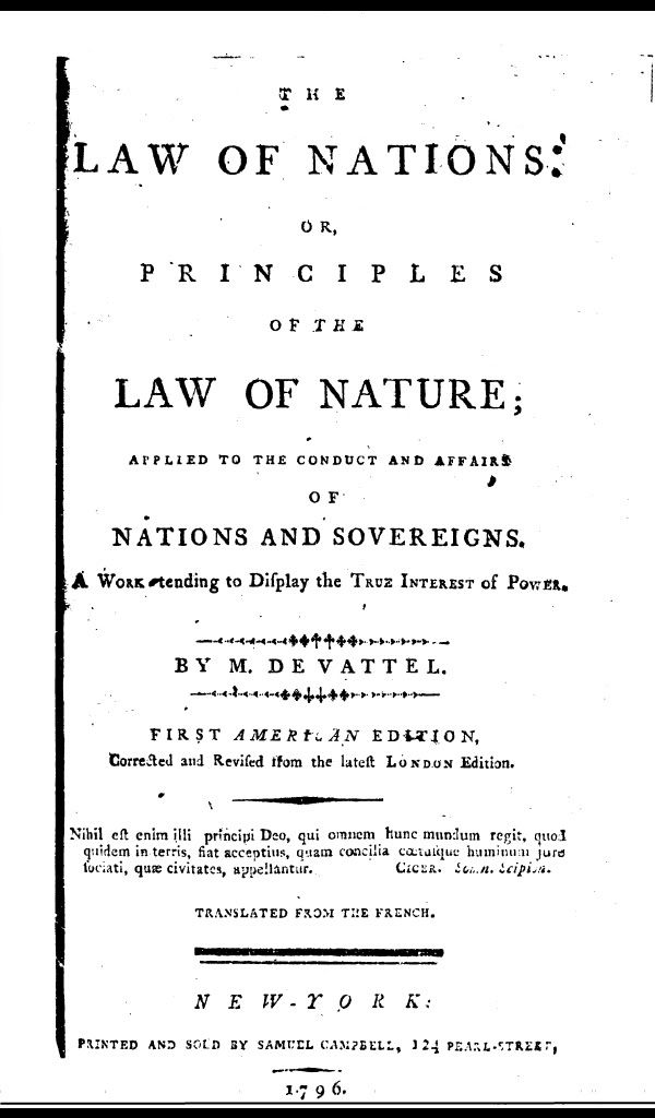 Title pg. Law of Nations 1796 US Edition