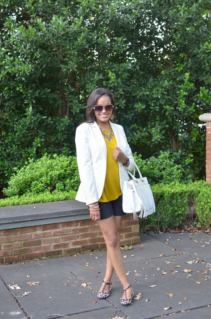 Nothing Haunts Us Like the Things We Don't Buy! dallas blogger, blogger, fashion blogger, dallas fashion blogger, black girl blogger, spring fashion, layer fashion, statement necklace, leopard print shoe, fringe trend, fringe handbag, DVF Sunglasses, x ring sole society, shorts with blazer, arm party, arm stack, detroit fashion blogger