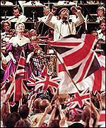 Leading the crowd in 'Rule Britannia' at the Last Night of the Proms: click to read a report on the BBC website