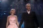 Soren Pilmark and Natasja Crone-Back presenting the Eurovision Song Contest in Denmark in 2001