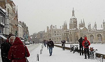 Trinity Street in the rain, thanks to Cambridge News - click to view more images of Cambridge in the snow