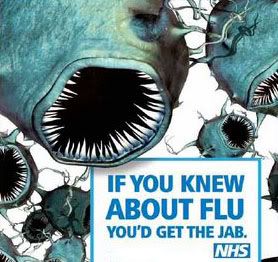 manipulative: horror-film imagery used to push flu vaccines