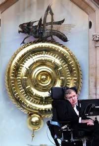 Stephen Hawking unveils the Time Eater - photo from Ap Photo by Chris Radburn, click for further details