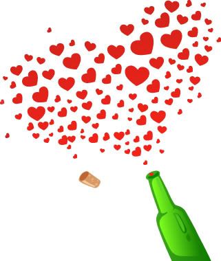 vector, illustration, heart, wine, bottle, love