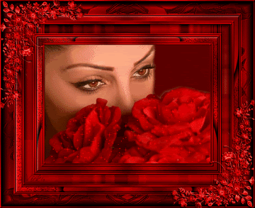 Vrouw in rood met 2 schitterende rozen. Pictures, Images and Photos
