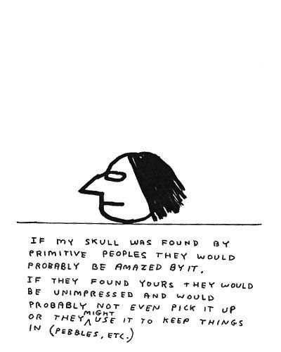 If my skull were found by primitive peoples, David Shrigley