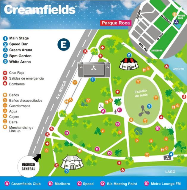 Mapa de Creamfields 2009 en Parque Roca