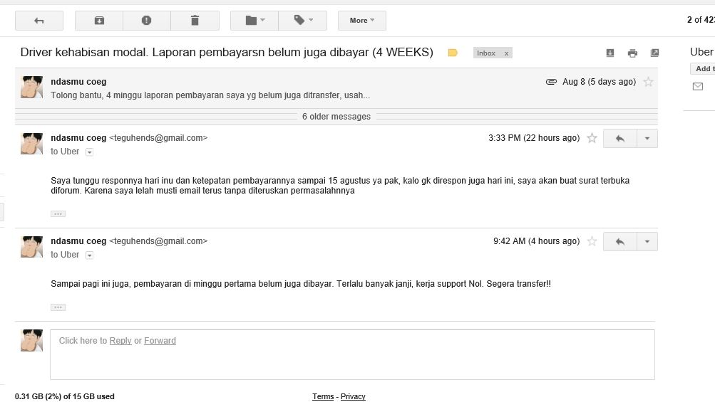 Surat Terbuka Untuk Uber Jakarta (Deposit 1,1jt, sudah 1 Bulan belum dibayar) 