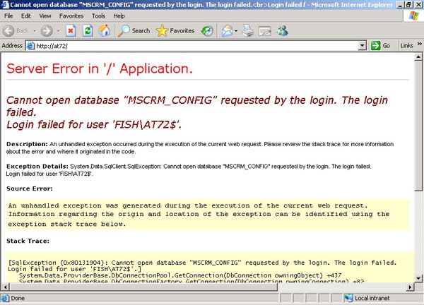Microsoft CRM Hacks MSCRM4 Diagnostic Cannot Open Database MSCRM Microsoft CRM Hacks MSCRM4 Diagnostic Cannot Open Database MSCRM