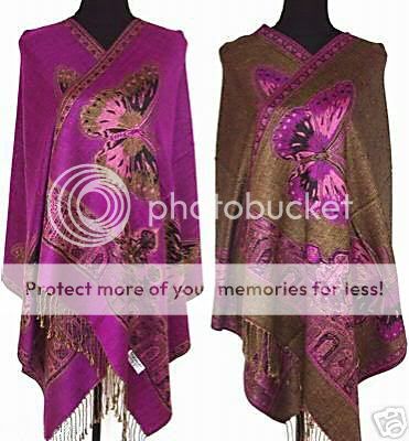 Ladys Double Side Butterfly Pashmina Wrap Shawl  