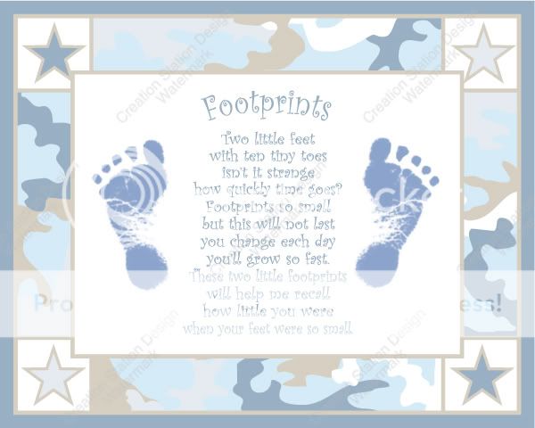 Blue and Khaki Camo Babys Footprint with Poem  