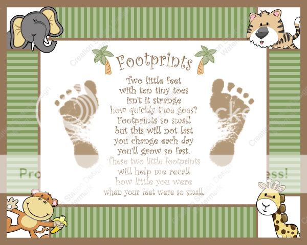 Jungle Babies Theme Babys Footprints with Poem  