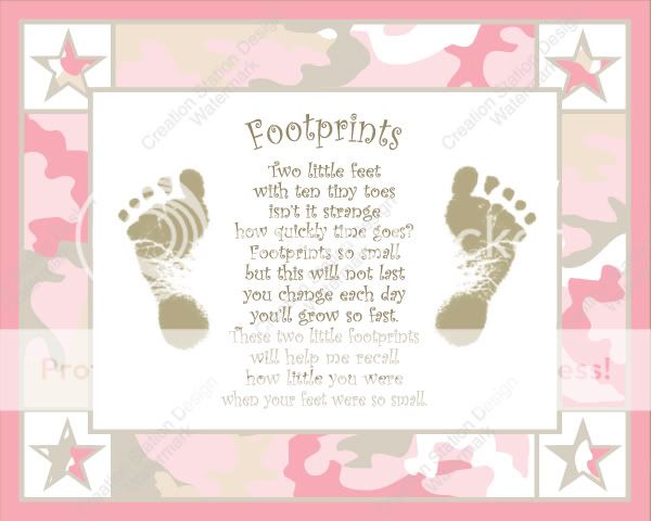 Pink and Khaki Camo Babys Footprint with Poem  