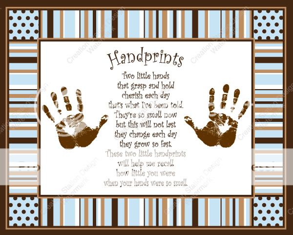 Blue & Brown Stripe Max Babys First Handprints w/ Poem  