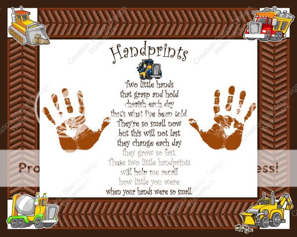 Construction Theme Babys First Hanprints with Poem  