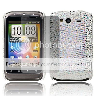 WHITE GLITTER HARD CASE FOR HTC WILDFIRE S+SCREEN GUARD  