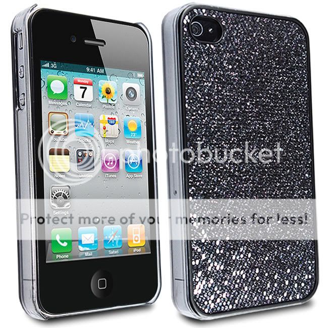 FOR iPHONE 4S 4 4G BLING GLITTER DISCO SHELL CASE COVER   BLACK  