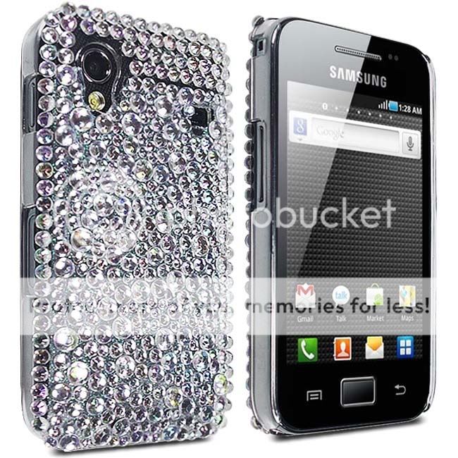 For Samsung Galaxy Ace S5830 Silver Diamond Bling Glitter Hard Shell 