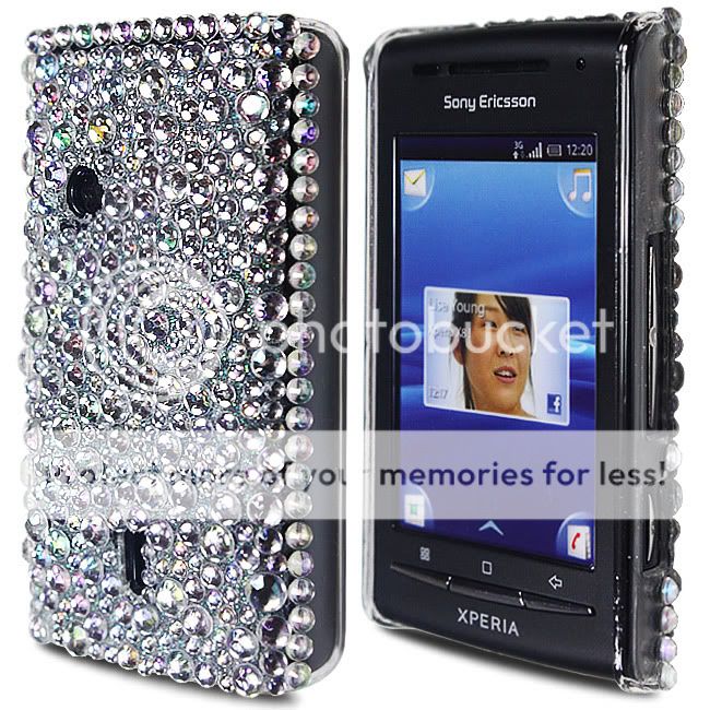 For Sony Ericsson Xperia X8 Silver Diamante Glitter Bling Hard Shell