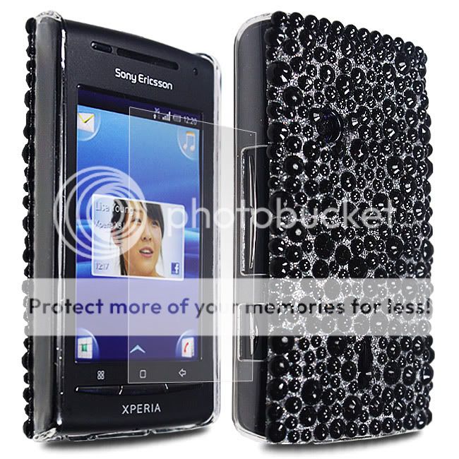 For Sony Ericsson Xperia X8 Black Glitter Bling Hard Case Cover+Film