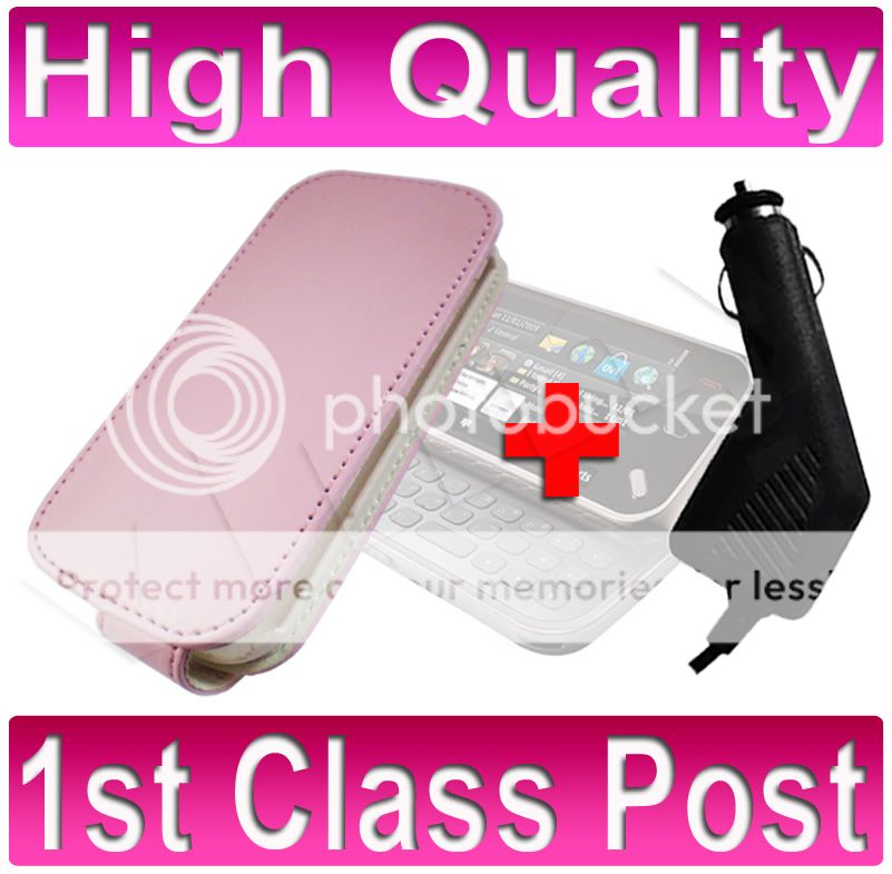 PINK LEATHER FLIP CASE+ CAR CHARGER FOR NOKIA N97 MINI  