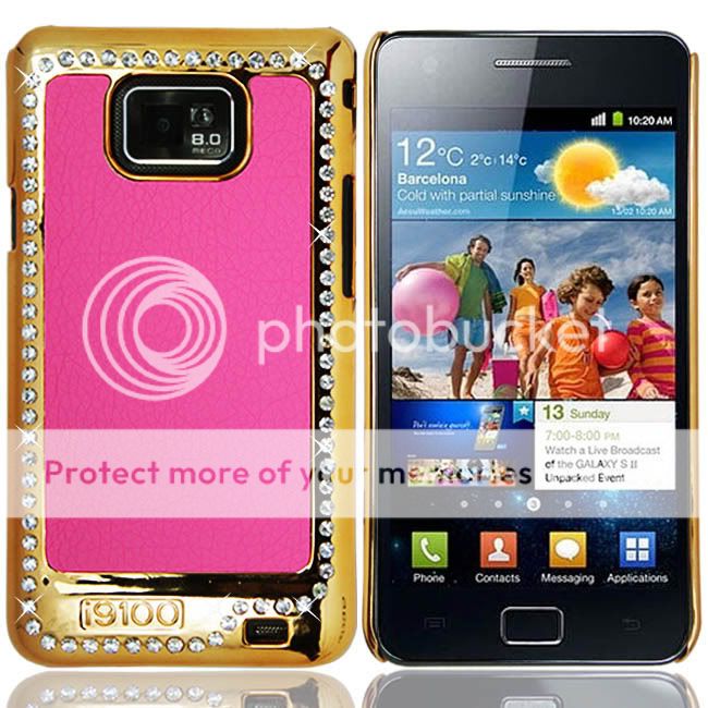   GALAXY S2 I9100 PINK LUXURY BLING CRYSTAL LEATHER BACK CASE COVER