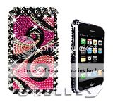 PINK ZEBRA STRIPES DIAMOND BLING CASE FOR IPHONE 3G 3GS  