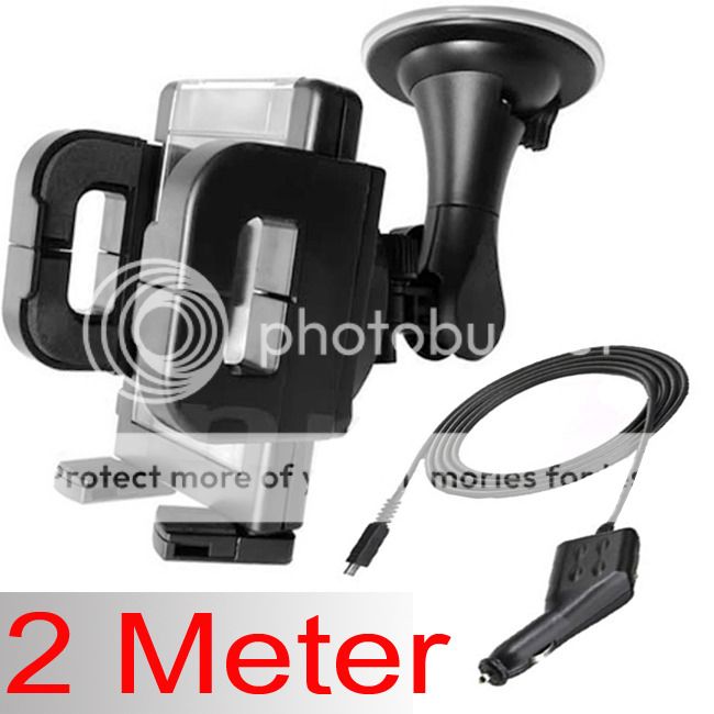 2M 2 Meter Long Micro USB in Car Charger Windshield Phone Holder Suction Mount