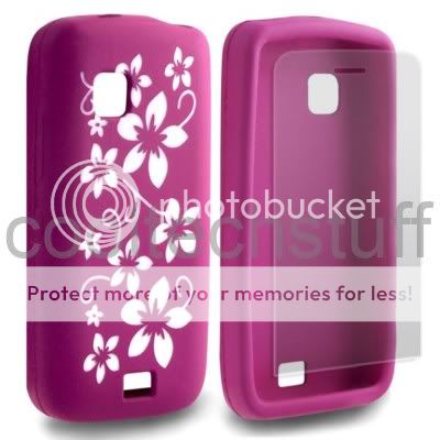 FOR NOKIA C5 03 HOT PINK FLOWER SILICONE GEL SKIN CASE COVER + SCREEN 